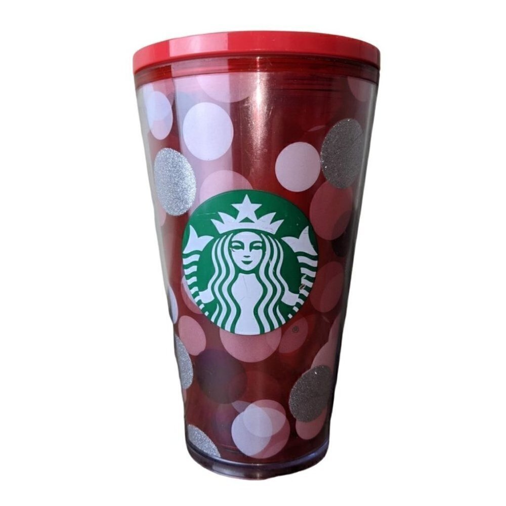 Starbucks 2019 Holiday Red Silver Circles Polka Dot Tumbler 16oz